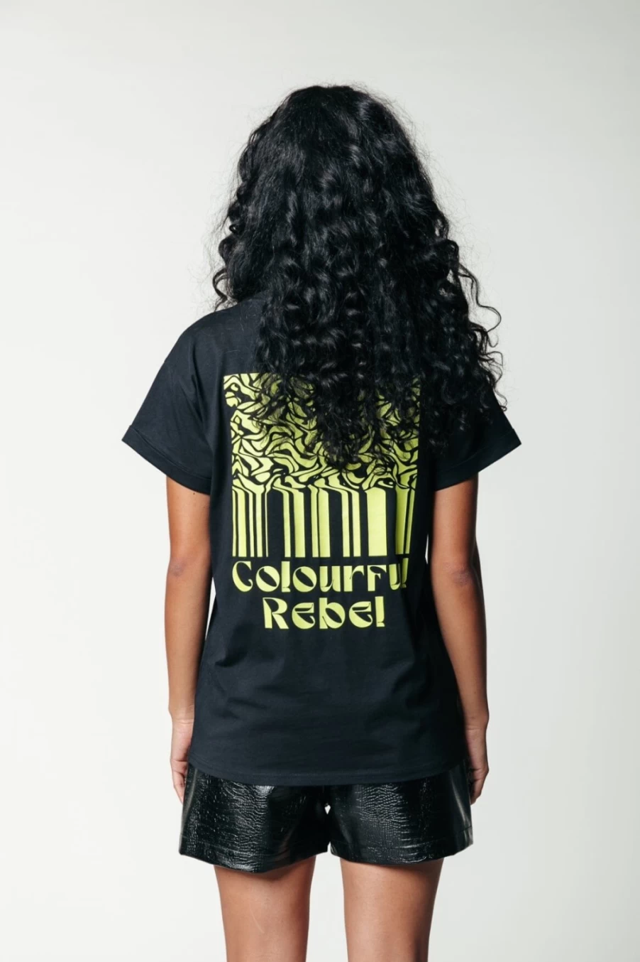 Colourful Rebel Women's Striped Waves Graphic Tee in Black