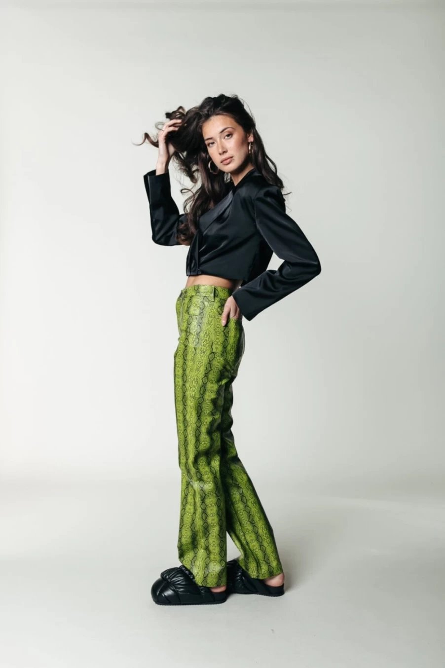 Colourful Rebel Women's Russy Snake Pants in Neon Lime - Bold Patterned Trousers