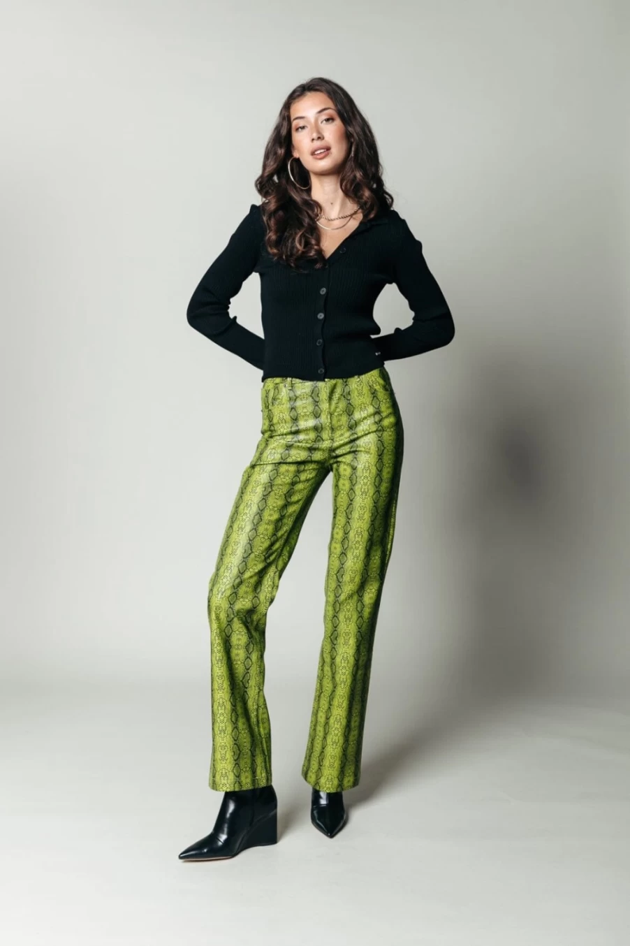 Colourful Rebel Women's Russy Snake Pants in Neon Lime - Bold Patterned Trousers