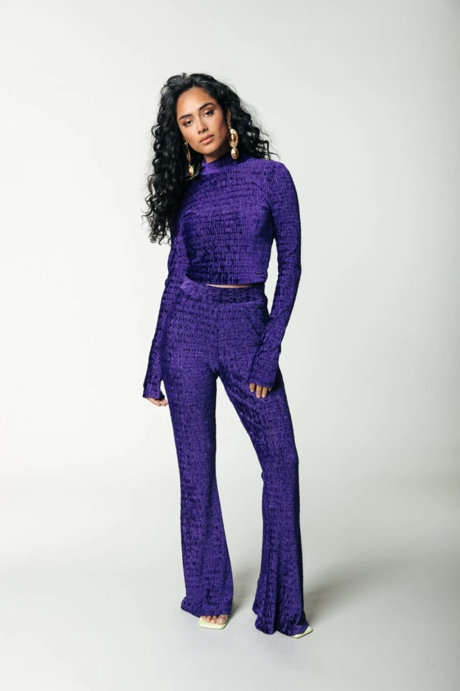 Colourful Rebel Women's Deep Purple Velvet Jewel Structure Top