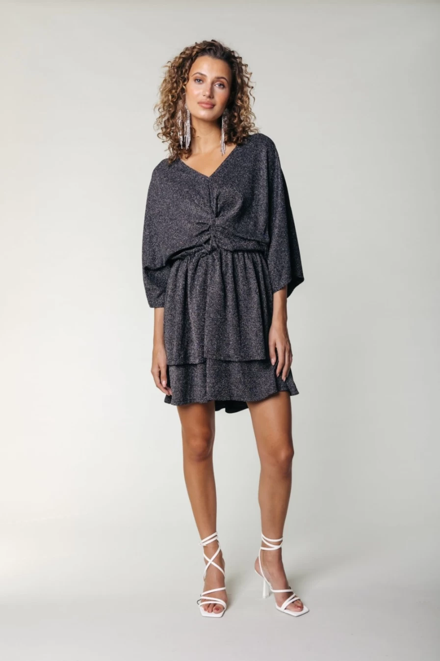 Colourful Rebel Women's Mencia Metallic Silver Lurex Party Dress