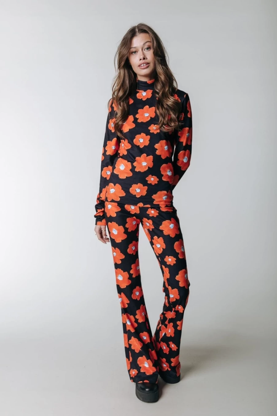 Colourful Rebel Women's Neyo Flower Peached Turtleneck Top in Mandarin Orange