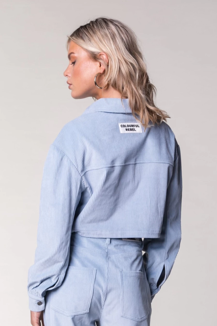 Colourful Rebel Women's Soft Blue Corduroy Cropped Blouse | Olle Style