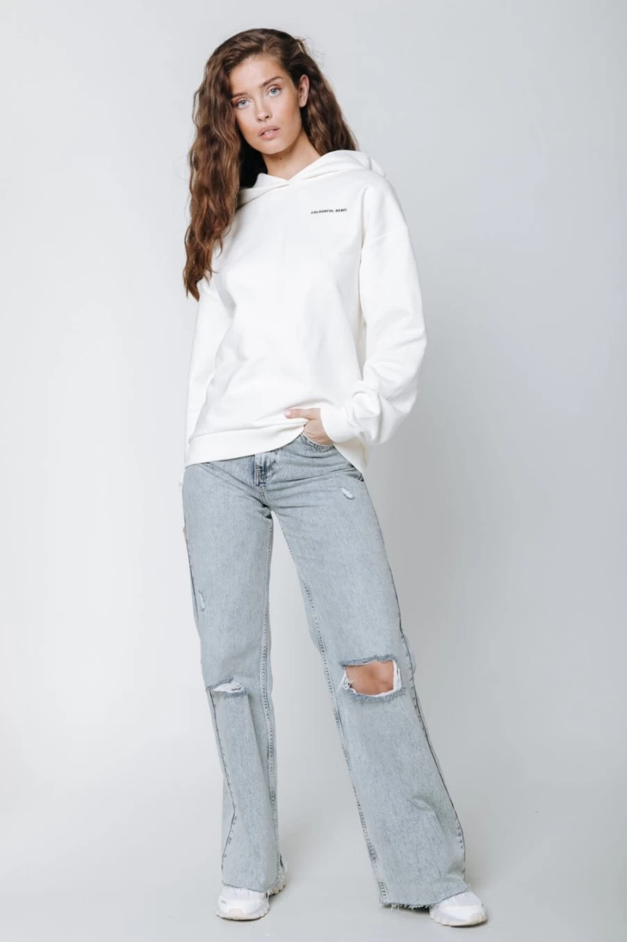 "Colourful Rebel Women's Love Peace Hoodie in Off-White | Stylish Streetwear Pullover"