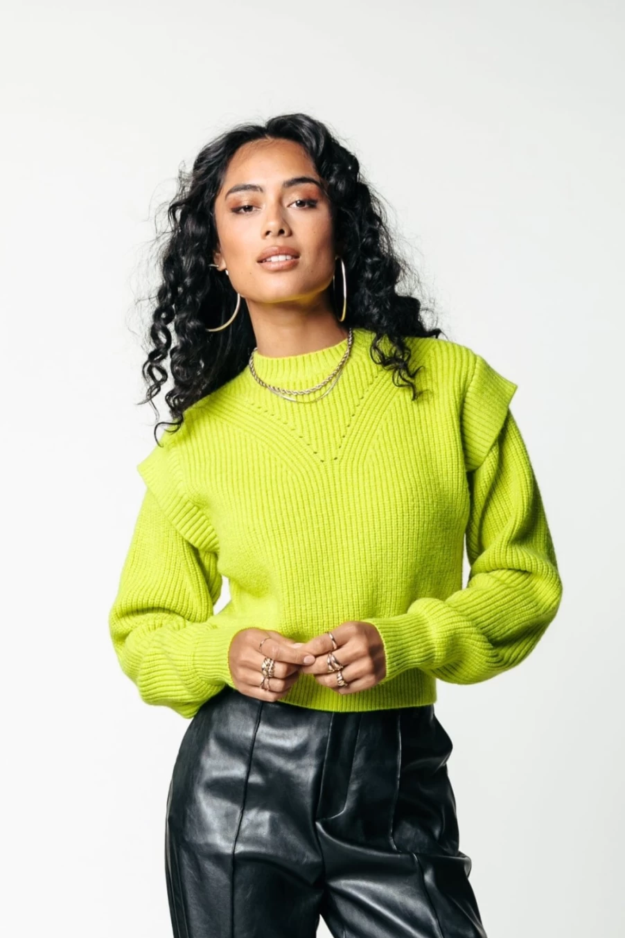 Colourful Rebel Women's Toby Knit Sweater in Neon Lime | Bold & Trendy Pullover