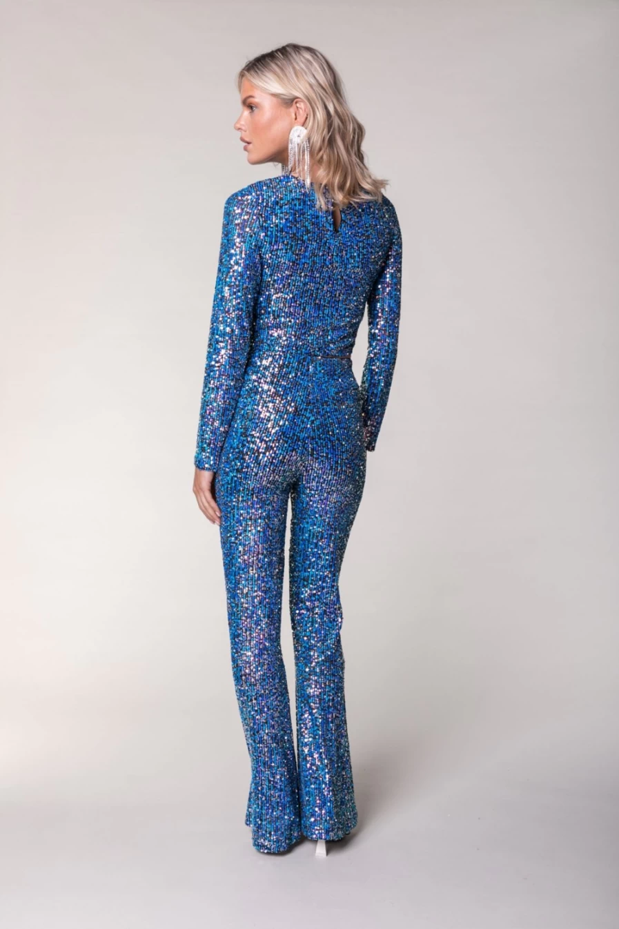 Colourful Rebel Women's Steffie Sequins Flare Pants - Medium Pink Glamorous High Waisted Party Trousers