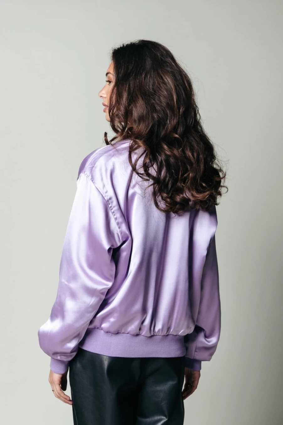 Colourful Rebel Women's Lilac Satin Bomber Jacket | Hallie Patch Design