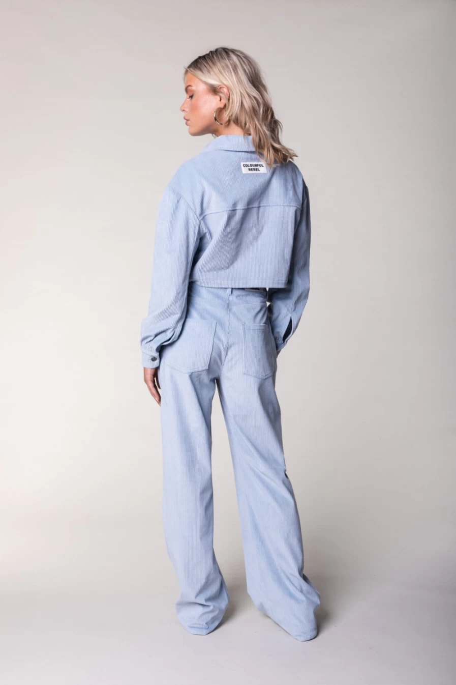 Colourful Rebel Women's Soft Blue Corduroy Wide Leg Pants | Gaia's High Waist Comfort Fit