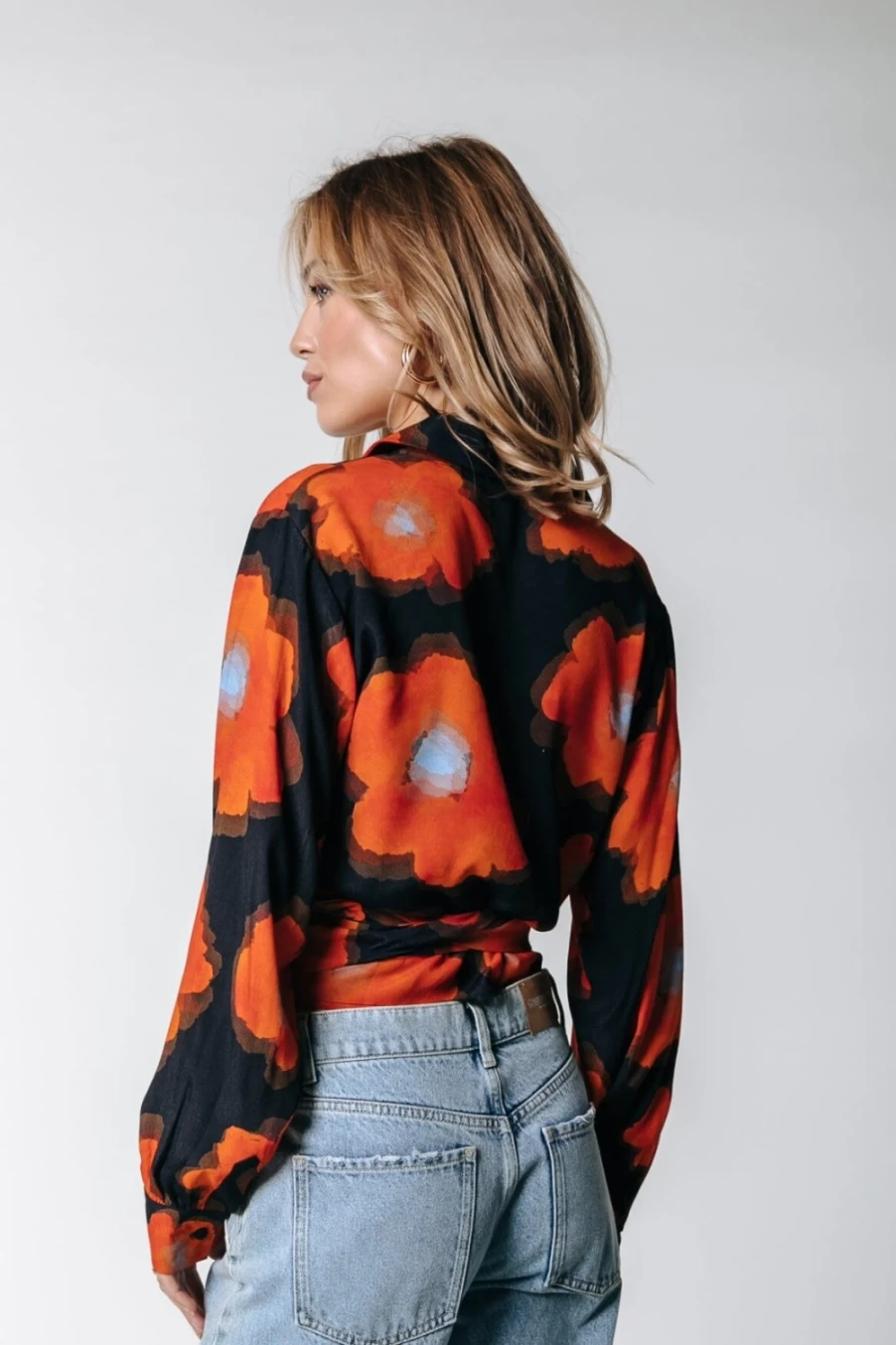 Colourful Rebel Women's Josa Floral Wrap Blouse in Mandarin Orange - Stylish & Comfortable Top