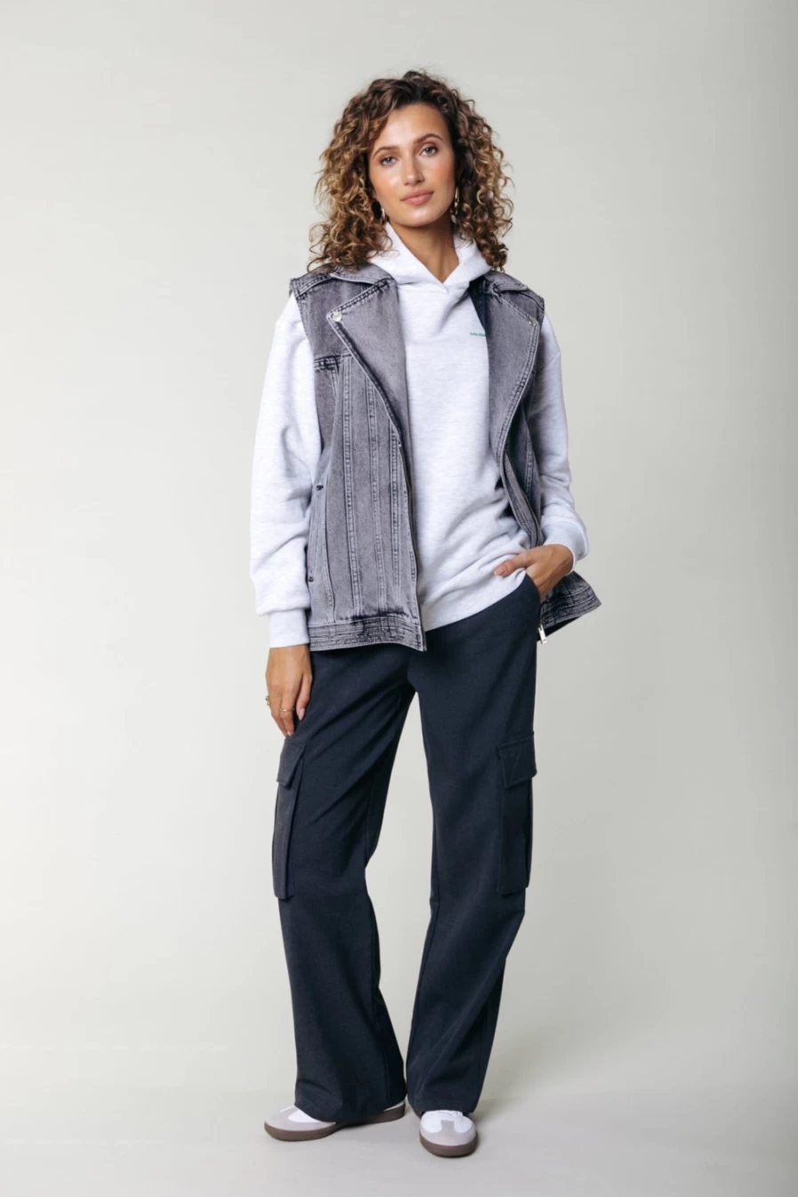 Colourful Rebel Women's Light Grey Acid Wash Denim Gilet | Yalou Style Vest