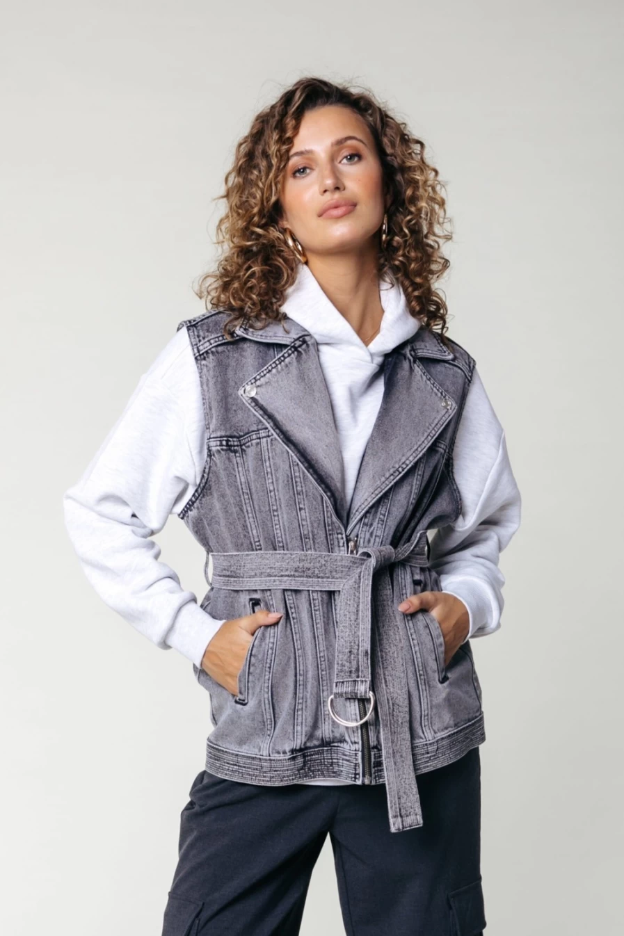 Colourful Rebel Women's Light Grey Acid Wash Denim Gilet | Yalou Style Vest