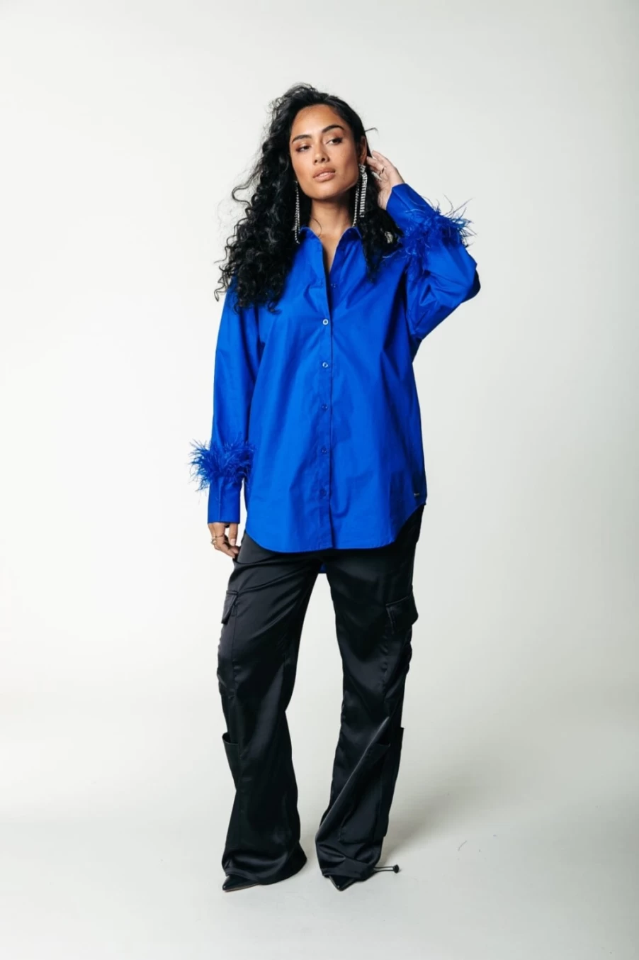 "Colourful Rebel Talia Feather Blouse for Women - Vibrant Blue Bohemian Top"