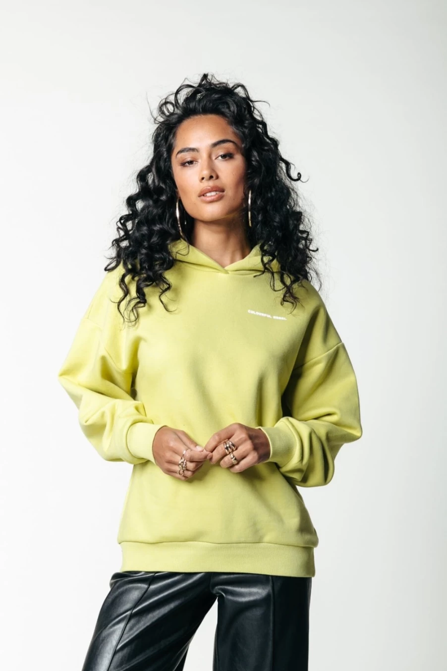 Colourful Rebel Women's Moon Green Uni Logo Clean Hoodie | Stylish Pullover Sweatshirt