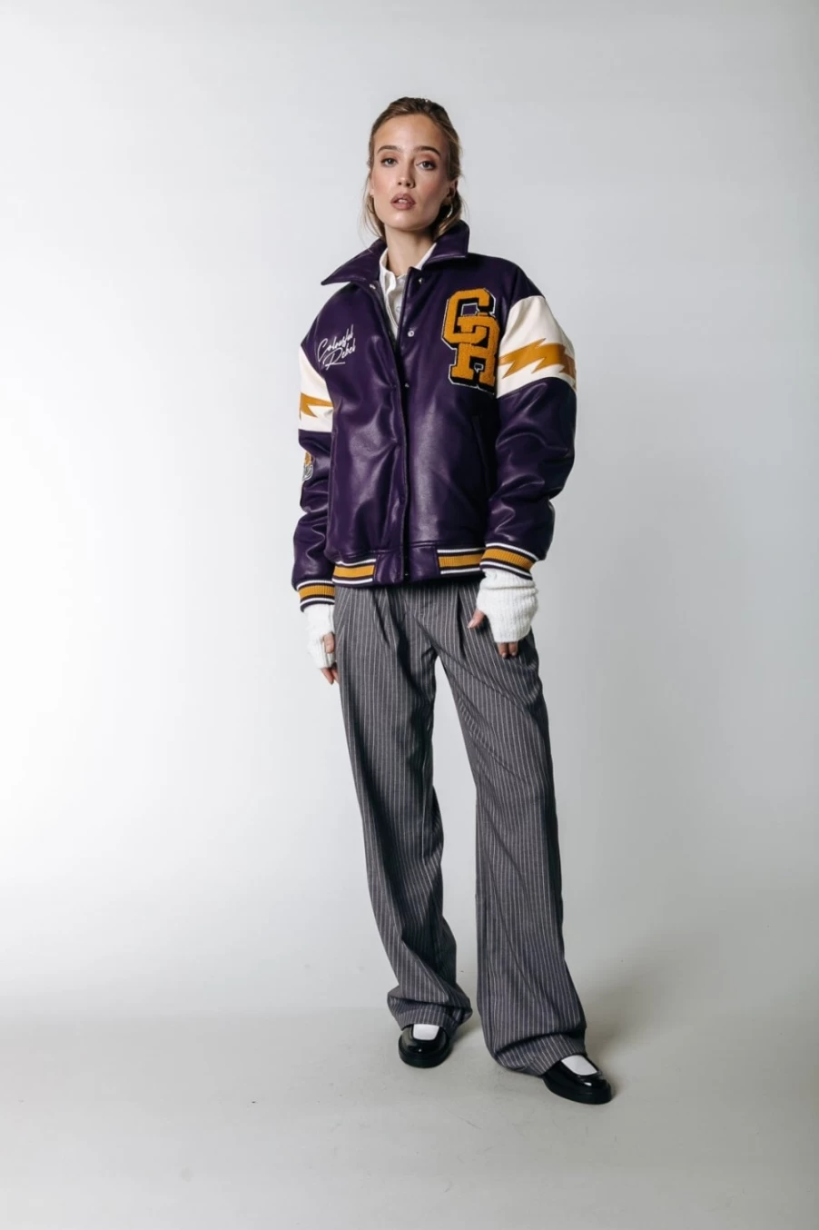 Colourful Rebel Women's Cora Striped Pants in Dark Gray - High Waisted Slim Fit Trousers