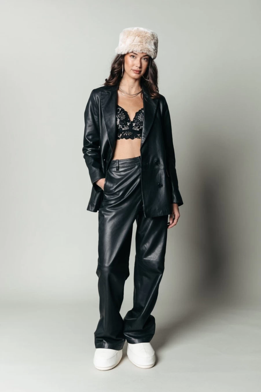 Colourful Rebel Women's Rikki Black Leather Boyfriend Blazer Jacket