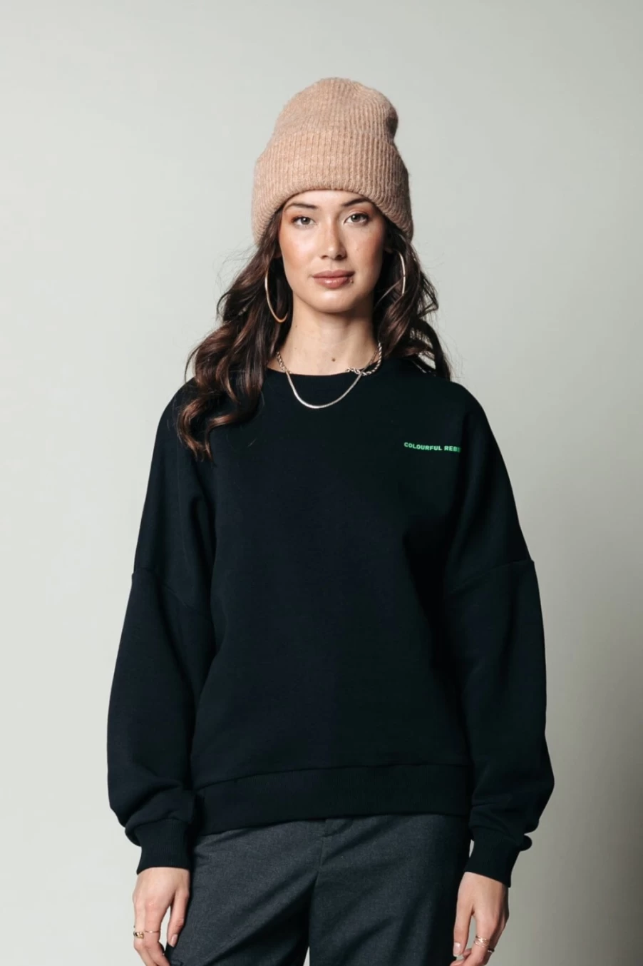 Colourful Rebel Women's Striped Waves Black Sweatshirt