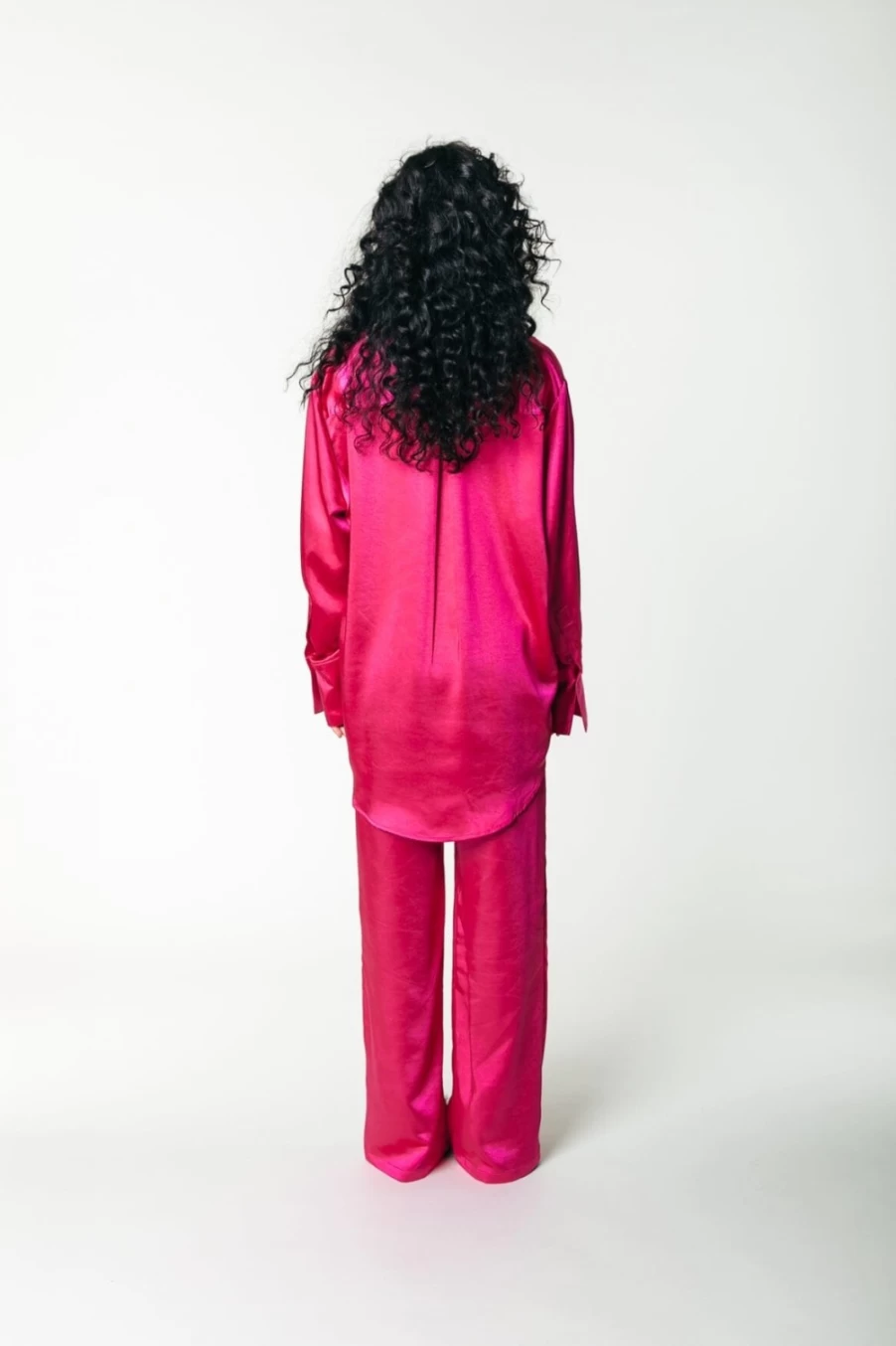 Colourful Rebel Women's Fuchsia Satin Pants - Jiby High Waist Lounge & Evening Wear