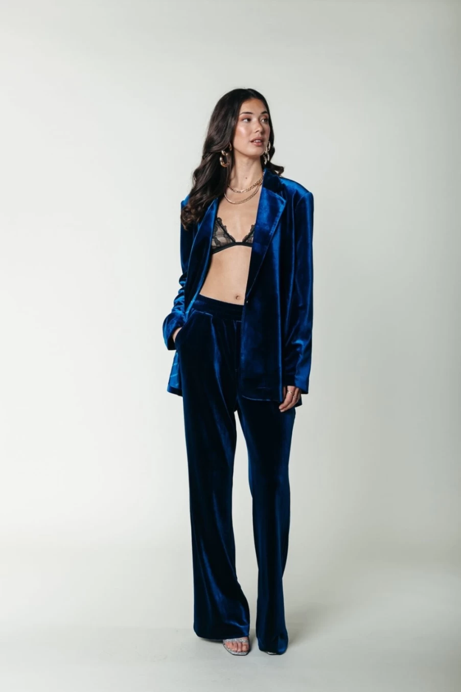 Colourful Rebel Women's Velvet Straight Leg Pants in Vibrant Blue | Jiby Style