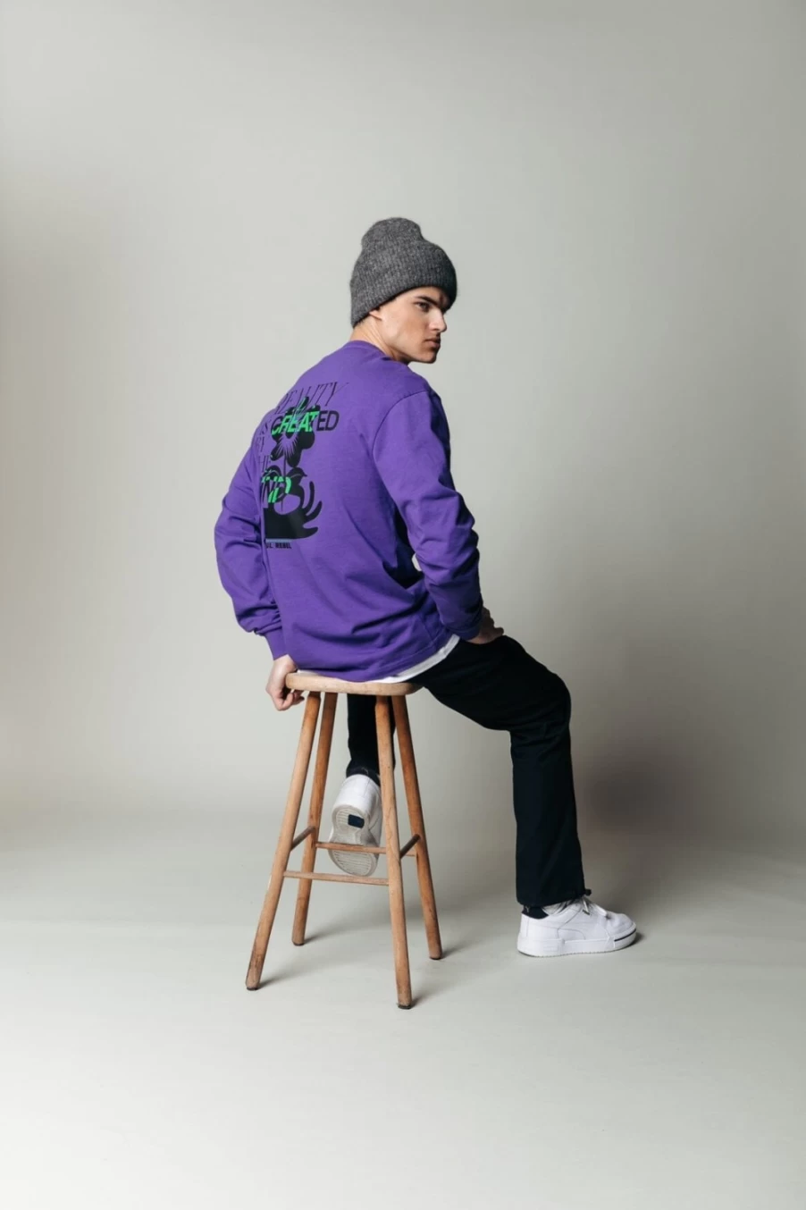 Colourful Rebel Men's Dark Purple Reality Long Sleeve Shirt