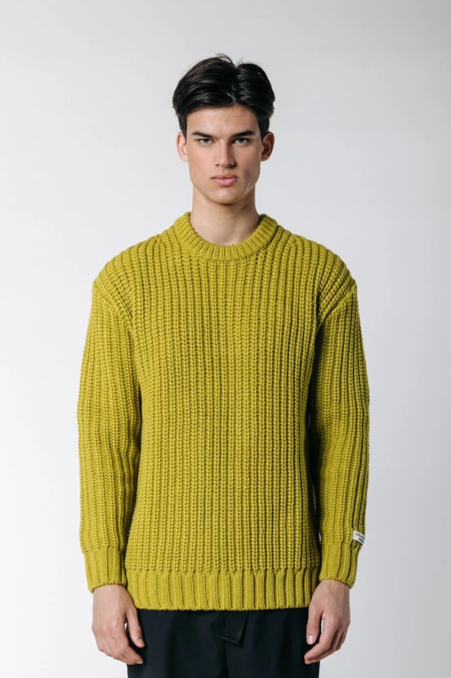 Colourful Rebel Men's Dean Rib Knit Sweater in Dark Lime Green | Slim Fit Casual Pullover