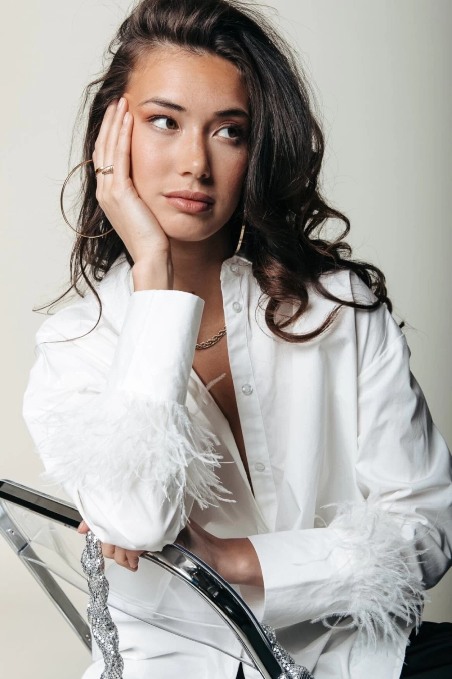 Colourful Rebel Women's Talia Feather Blouse in Off White | Elegant Boho Top