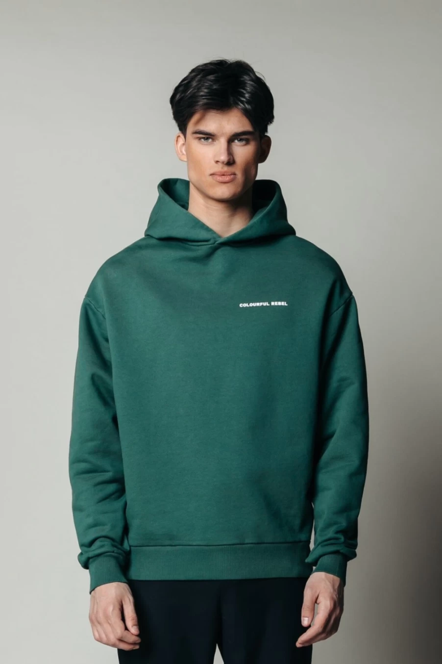 Colourful Rebel Men's Uni Logo Hoodie - Dark Green Pullover Sweatshirt