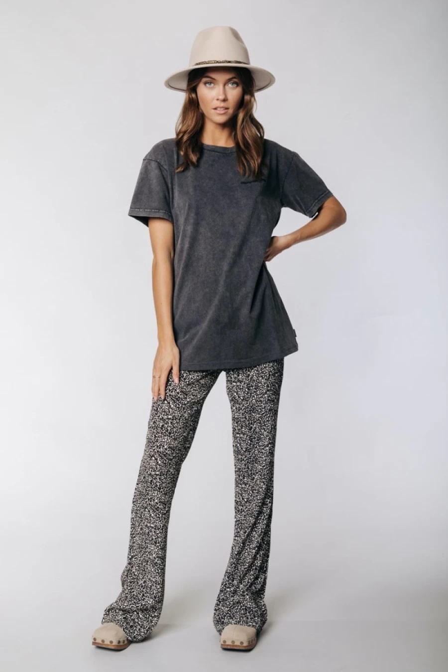 Colourful Rebel Women's Nadine Leopard Print Flare Pants in Sand