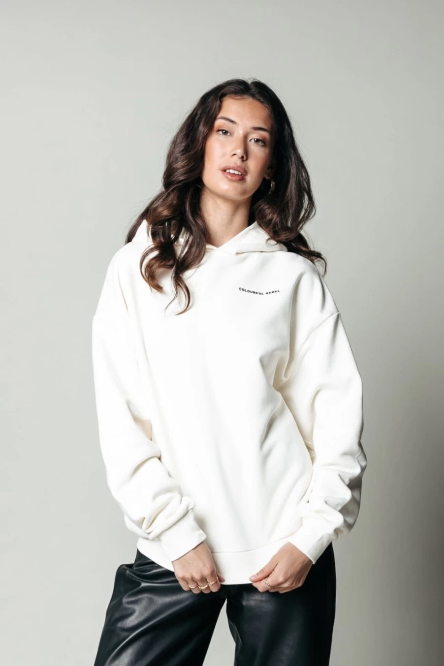 Colourful Rebel Women's Pearl Clean Hoodie in Off-White | Stylish Oversized Pullover