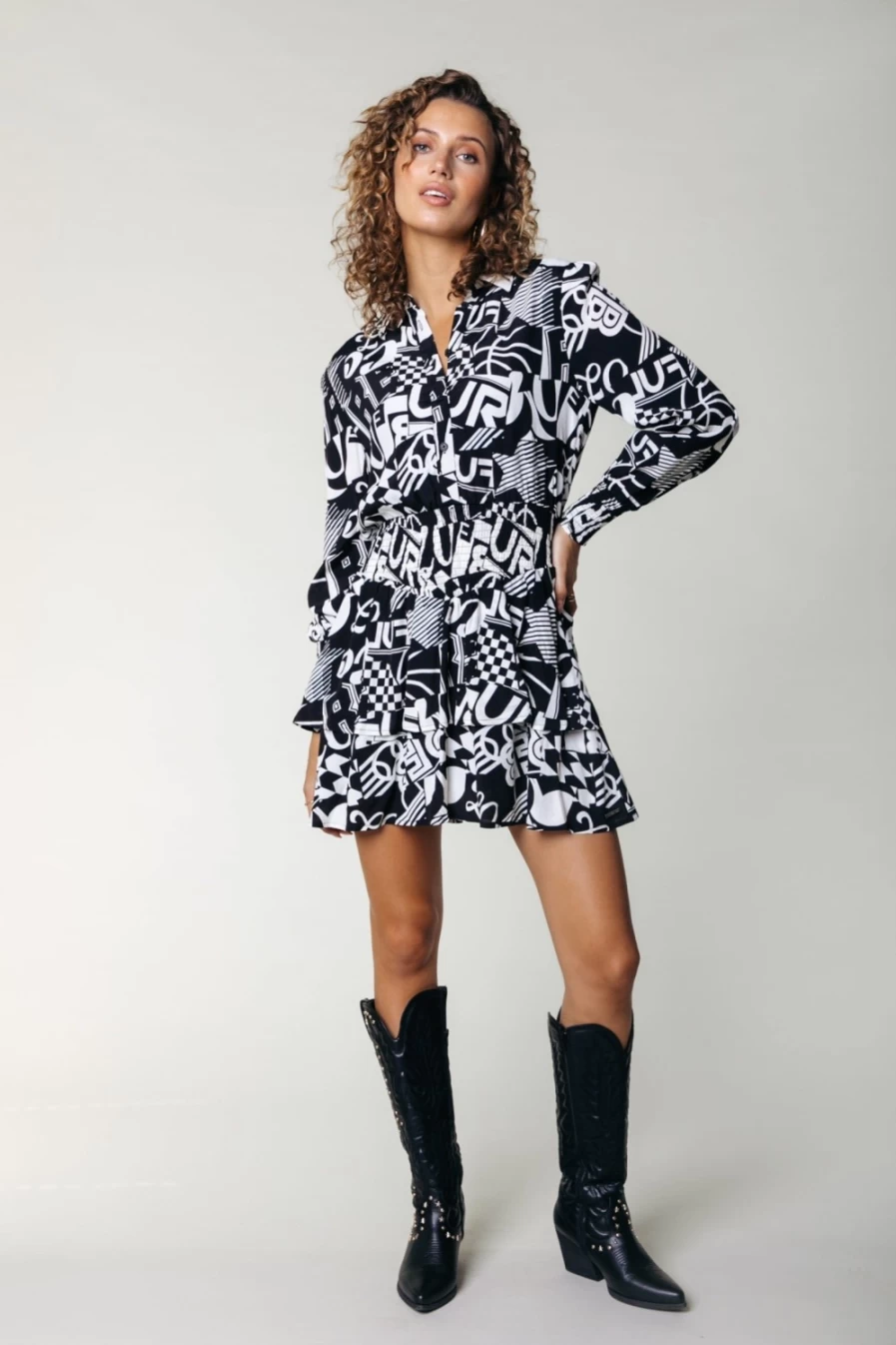 Colourful Rebel Women's Kina Ruffle Dress - Black & White Floral Summer Dress