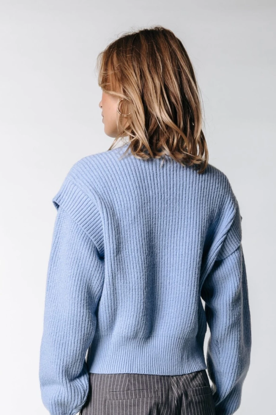 "Colourful Rebel Women's Toby Soft Blue Knit Top with Sleeve Detail"