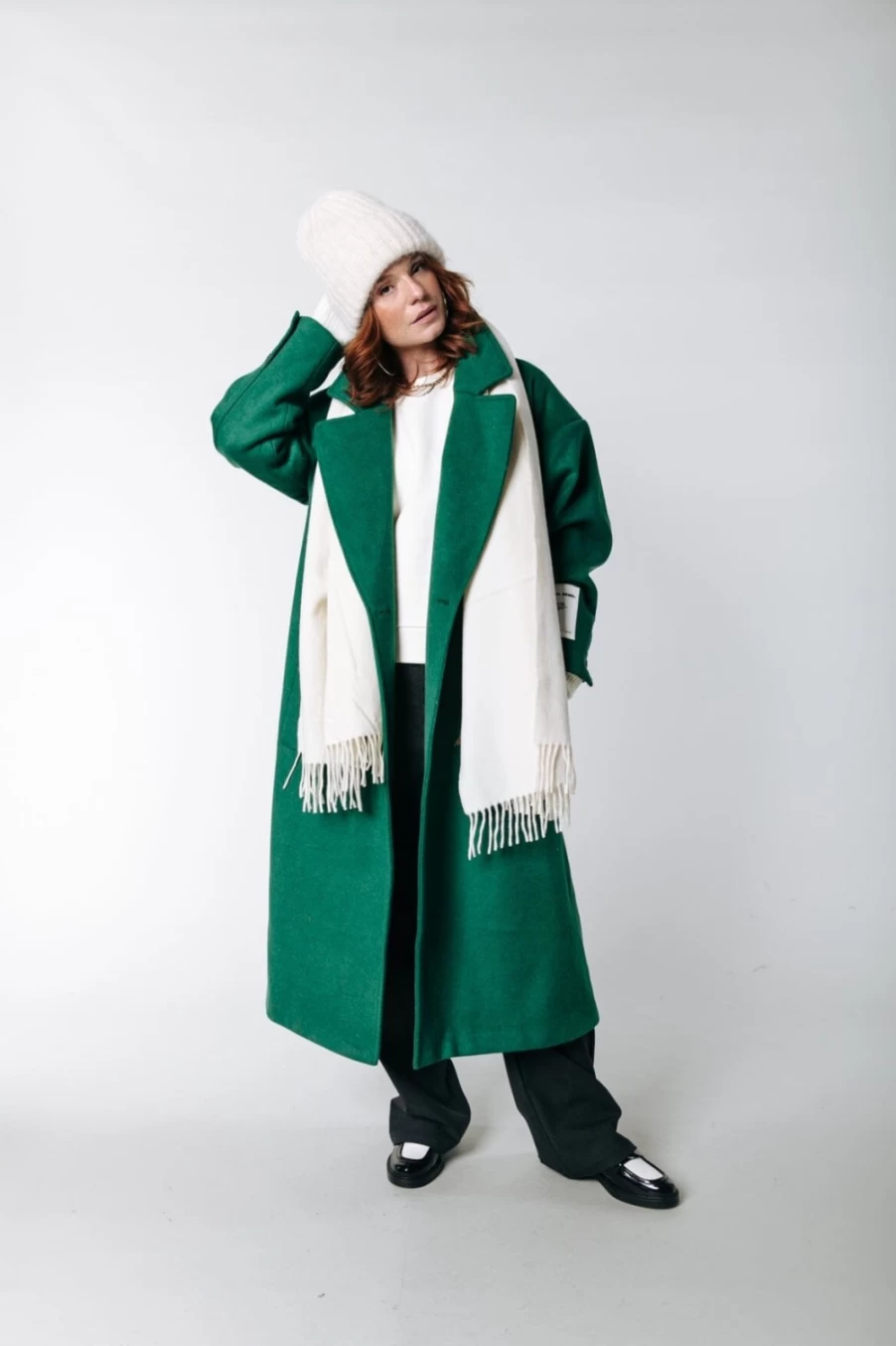 Colourful Rebel Women's Deep Green Double Breasted Wool Long Coat | Zania Style Winter Overcoat