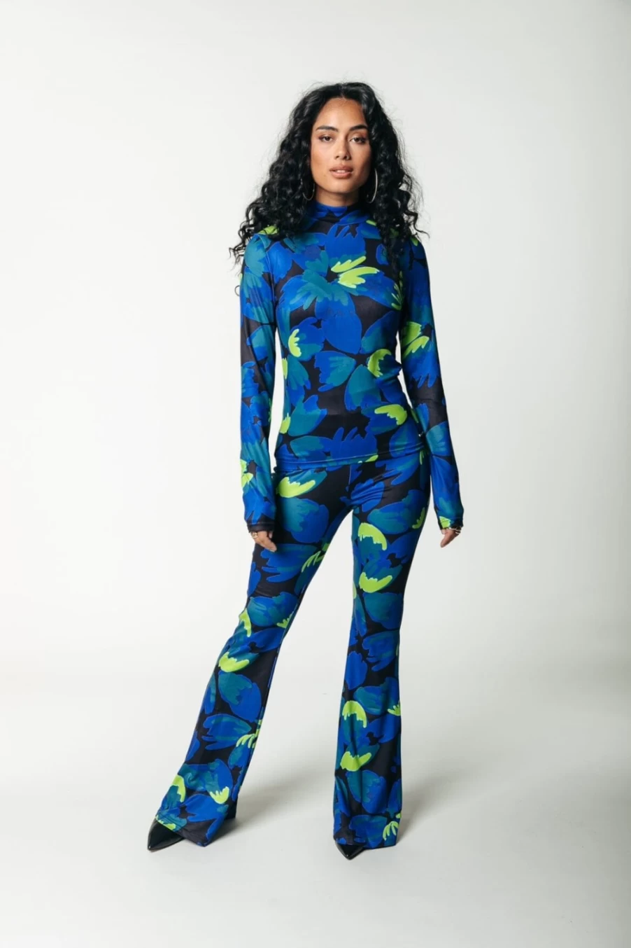 Colourful Rebel Women's Vibrant Blue Floral Print Top | Neyo Moved Flower Design