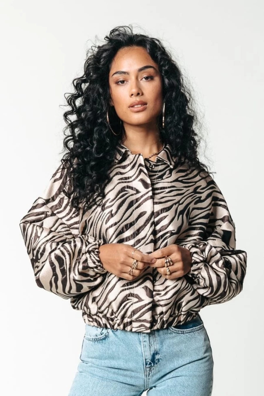 Colourful Rebel Women's Zebra Print Jacquard Bomber Jacket - Multicolor Bold Style
