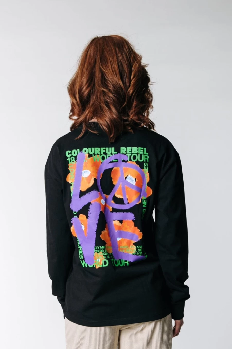 Colourful Rebel Women's Love Peace Long Sleeve T-Shirt in Black