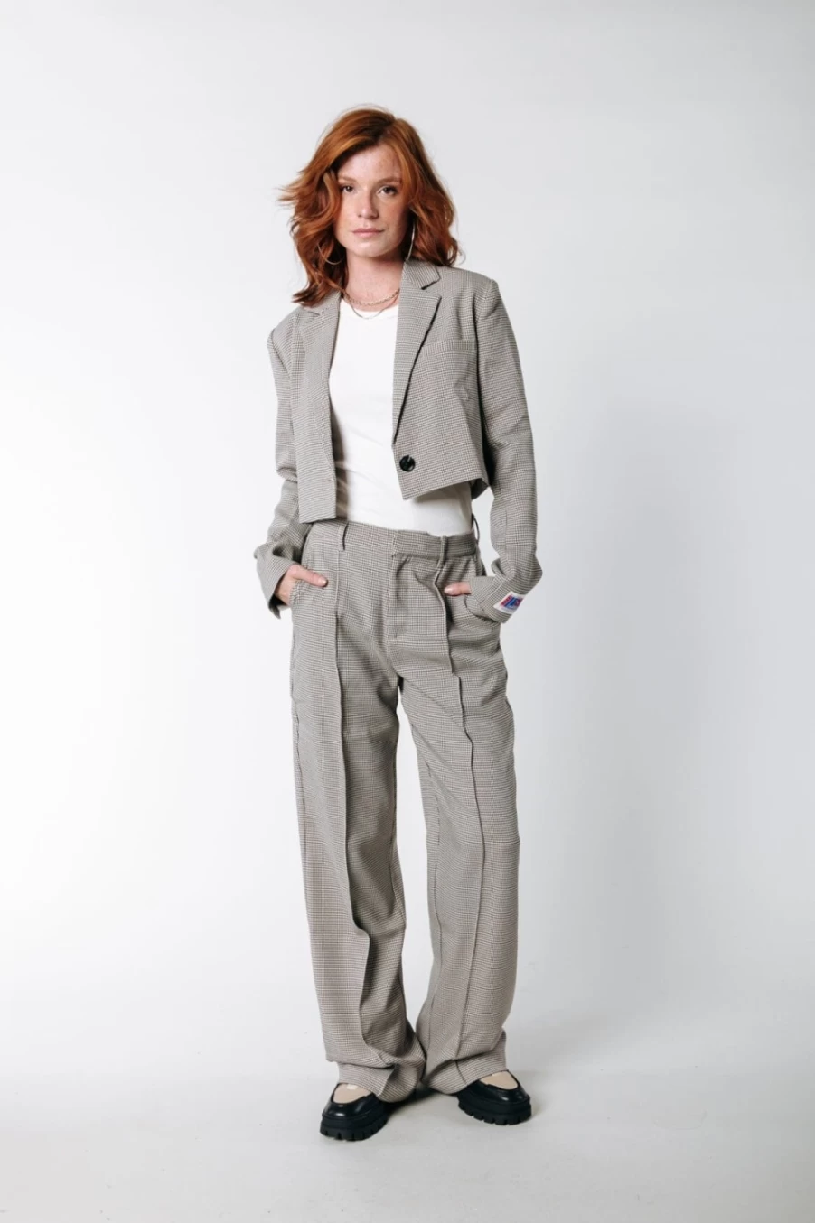 Colourful Rebel Women's Rust Check Pants in Light Brown - Stylish & Comfortable Trousers