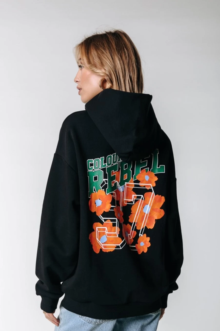Colourful Rebel Women's Aqua Floral Hoodie - Black Stylish Pullover