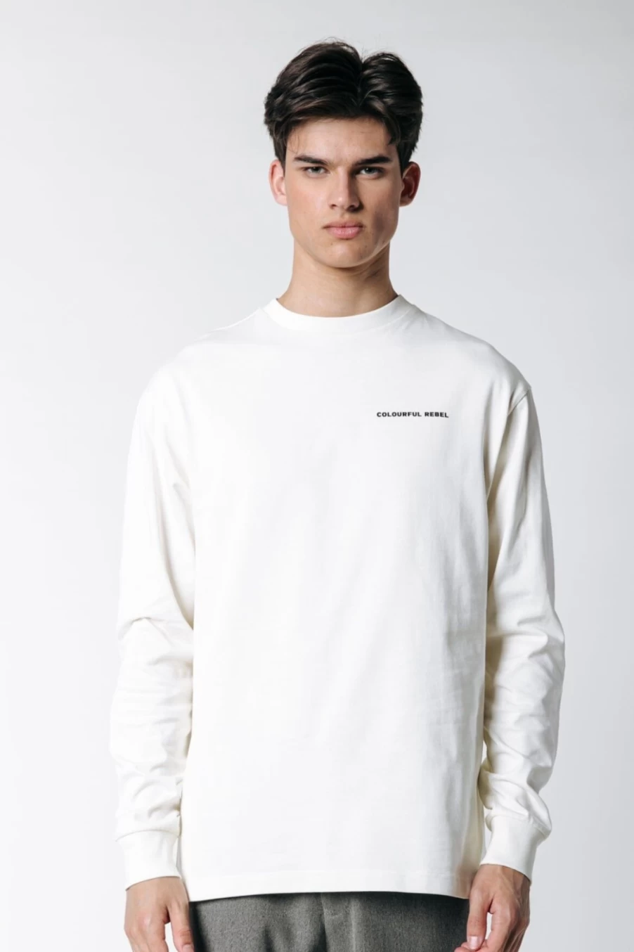 Colourful Rebel Men's Abstract Print Long Sleeve Shirt in Off-White