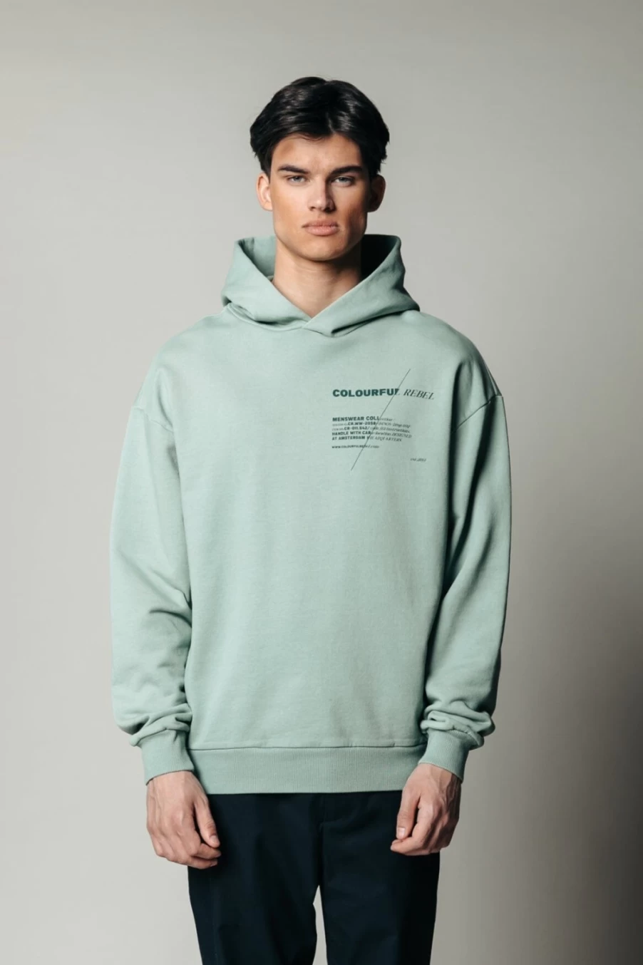 Colourful Rebel Men's Dark Mint Slash Hoodie | Trendy Streetwear Pullover
