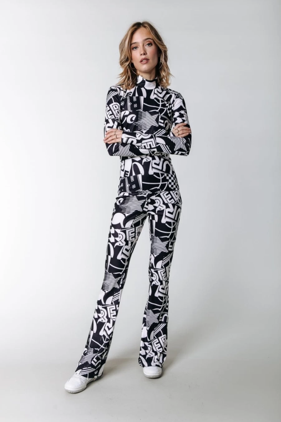 Colourful Rebel Women's Letter Flare Top - Black & White Stylish Graphic Tee