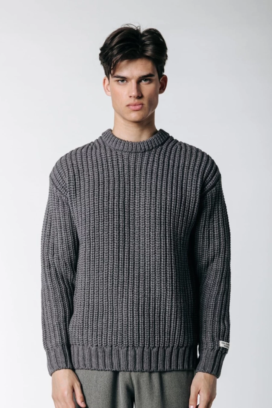 Colourful Rebel Men's Dean Rib Knit Sweater in Dark Grey | Stylish Casual Pullover