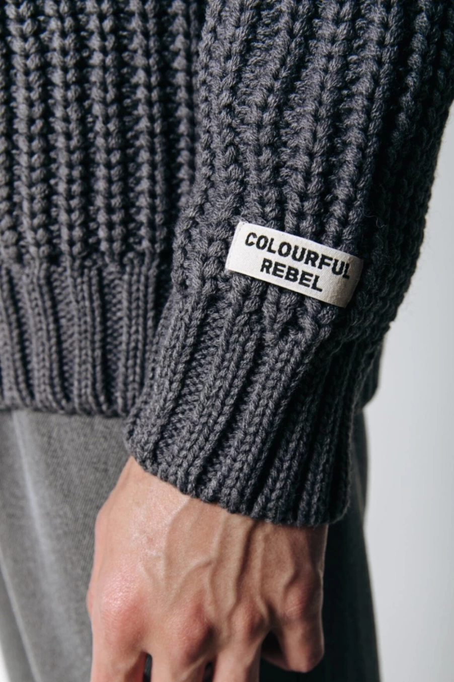 Colourful Rebel Men's Dean Rib Knit Sweater in Dark Grey | Stylish Casual Pullover