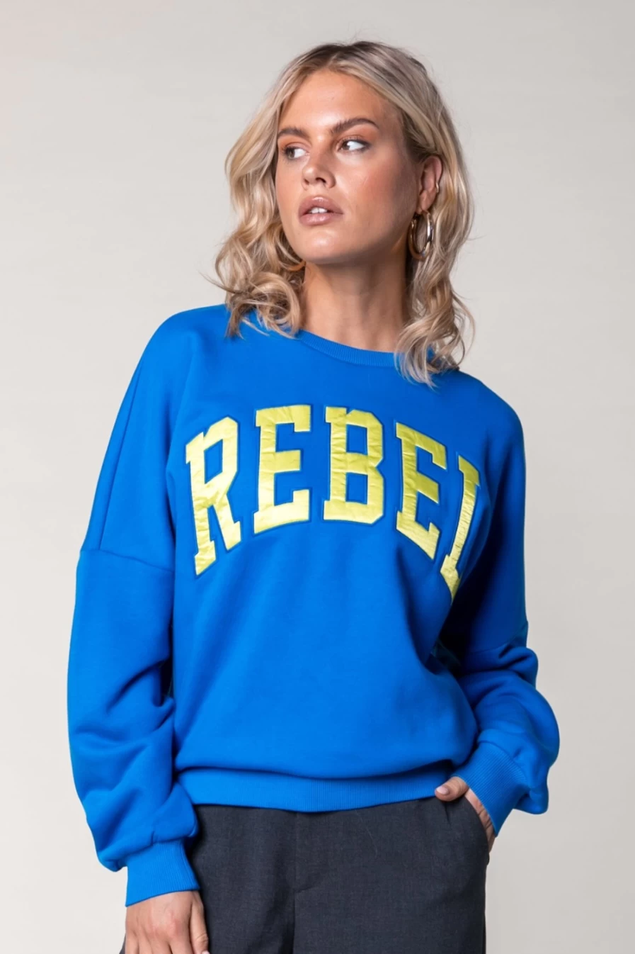 Colourful Rebel Women's Vibrant Blue Rebel Patch Sweatshirt | Stylish & Comfortable