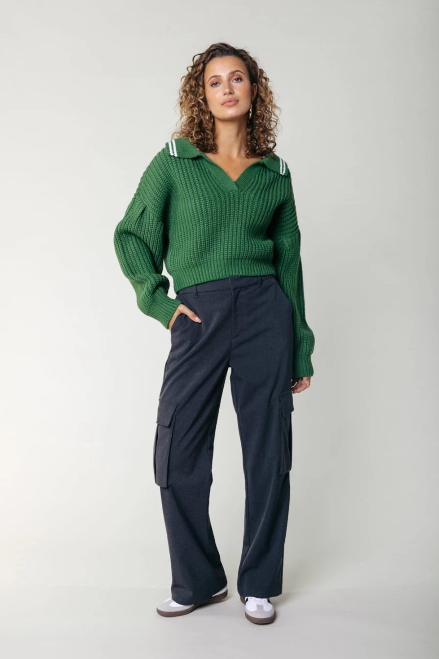 "Colourful Rebel Women's Deep Green Bobby Collar Knit Sweater"