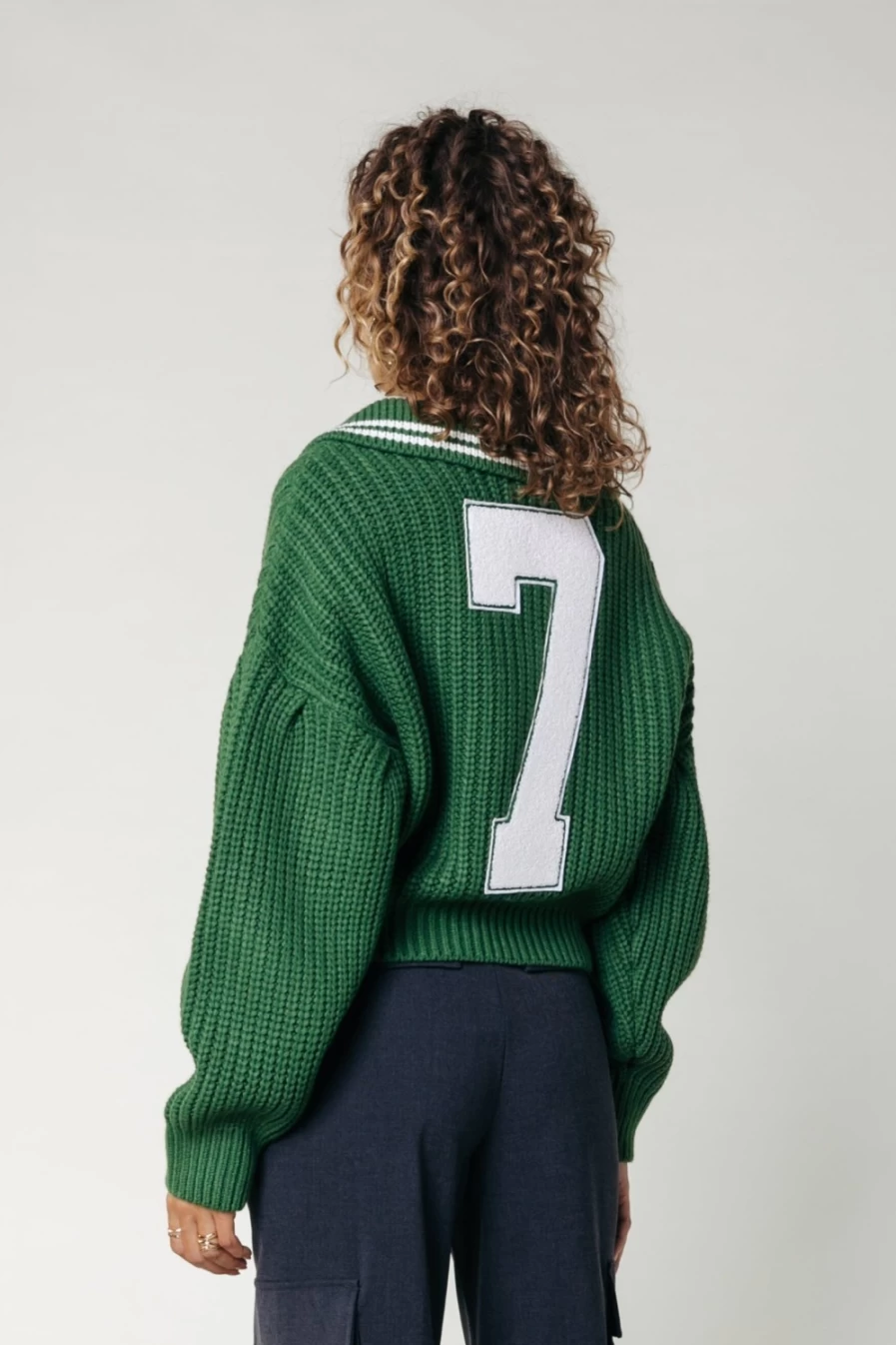 "Colourful Rebel Women's Deep Green Bobby Collar Knit Sweater"