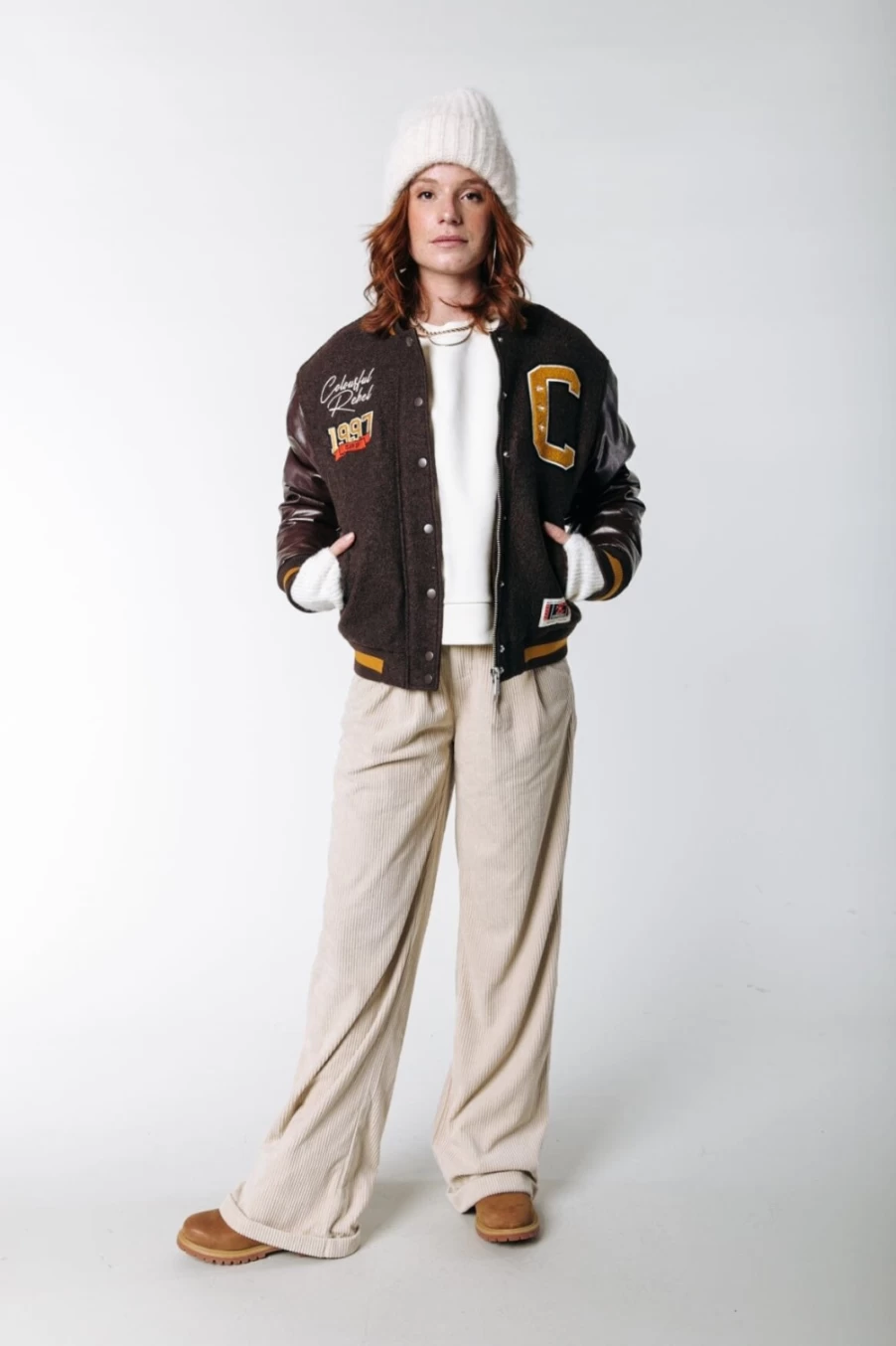 Colourful Rebel Women's Cora Light Sand Corduroy Pants | High-Waisted Comfort Fit