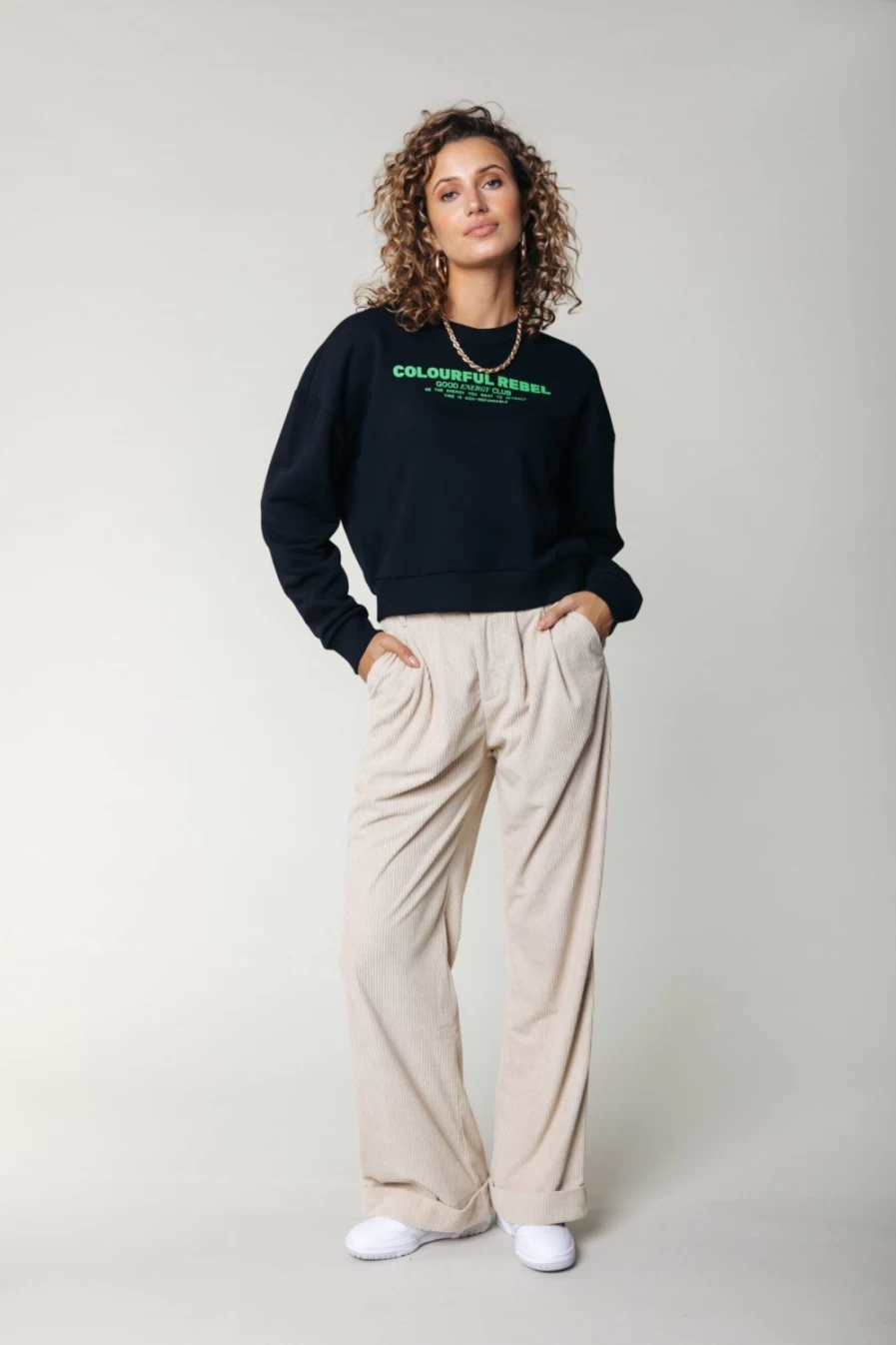 Colourful Rebel Women's Cora Light Sand Corduroy Pants | High-Waisted Comfort Fit