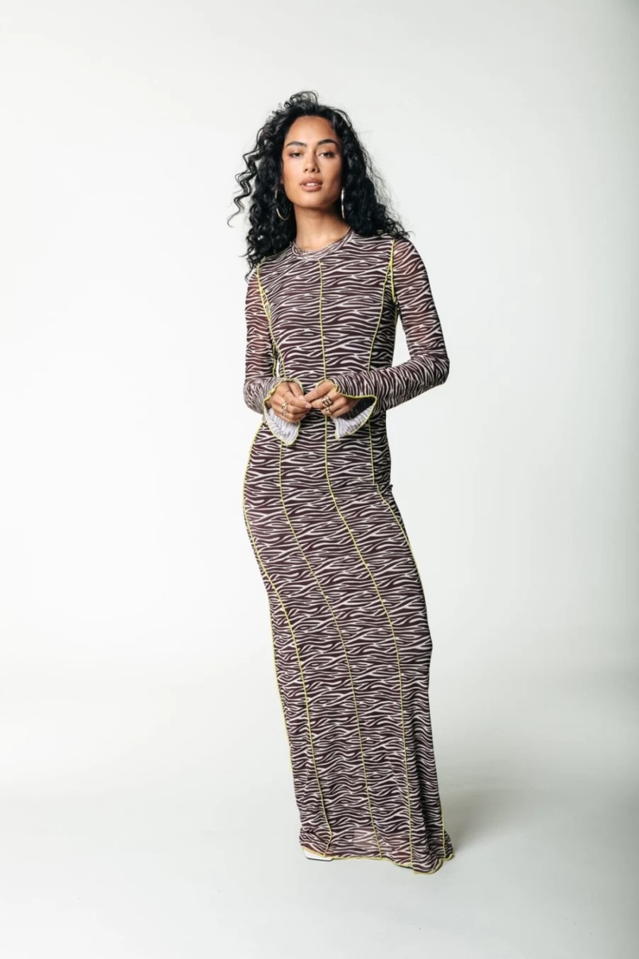 Colourful Rebel Women's Zebra Mesh Dress in Dark Brown | Animal Print Party Dress