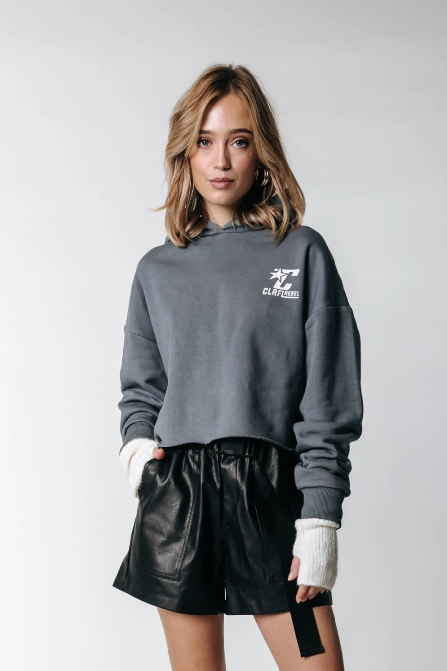 Colourful Rebel Women's Seven Cropped Hoodie in Dark Grey | Stylish Oversized Pullover