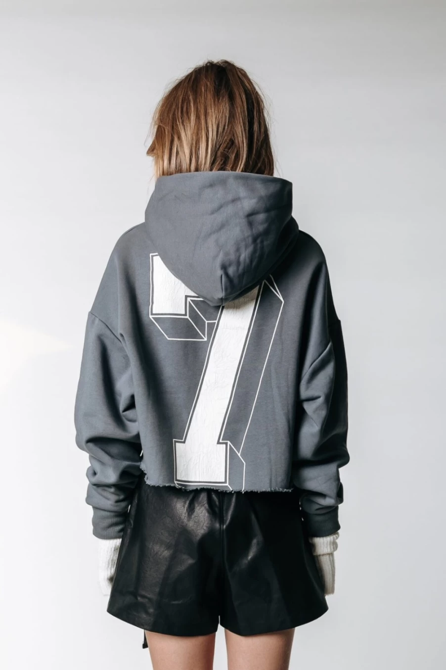 Colourful Rebel Women's Seven Cropped Hoodie in Dark Grey | Stylish Oversized Pullover