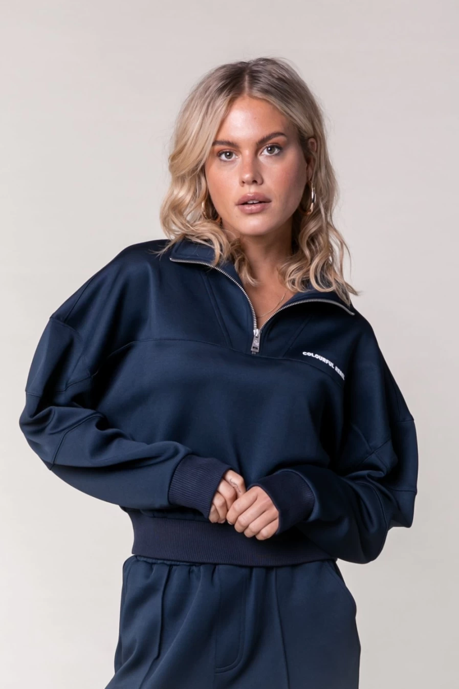 Colourful Rebel Women's Ilena Zipped Sweatshirt in Dark Blue